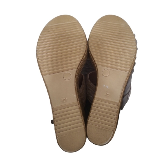 Mariella Suede Leather Woven Natural Slip On Wedge Sandals Size 7 - Picture 10 of 11